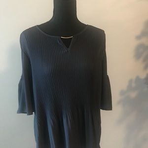 Dark Gray Cold Shoulder Blouse with Pleats